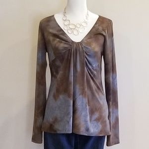 Karen Kane Brand Brown Blue Knotted Bust Top